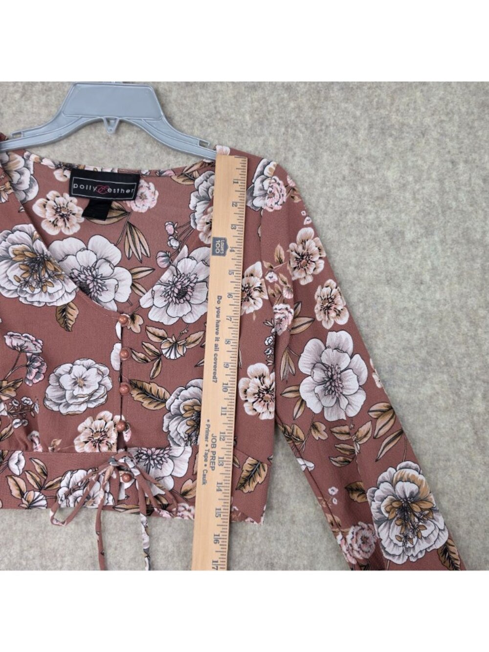 Polly & Esther Womens Floral Long Sleeve Blouse Pink/White/Brown Size Small - Picture 4 of 5
